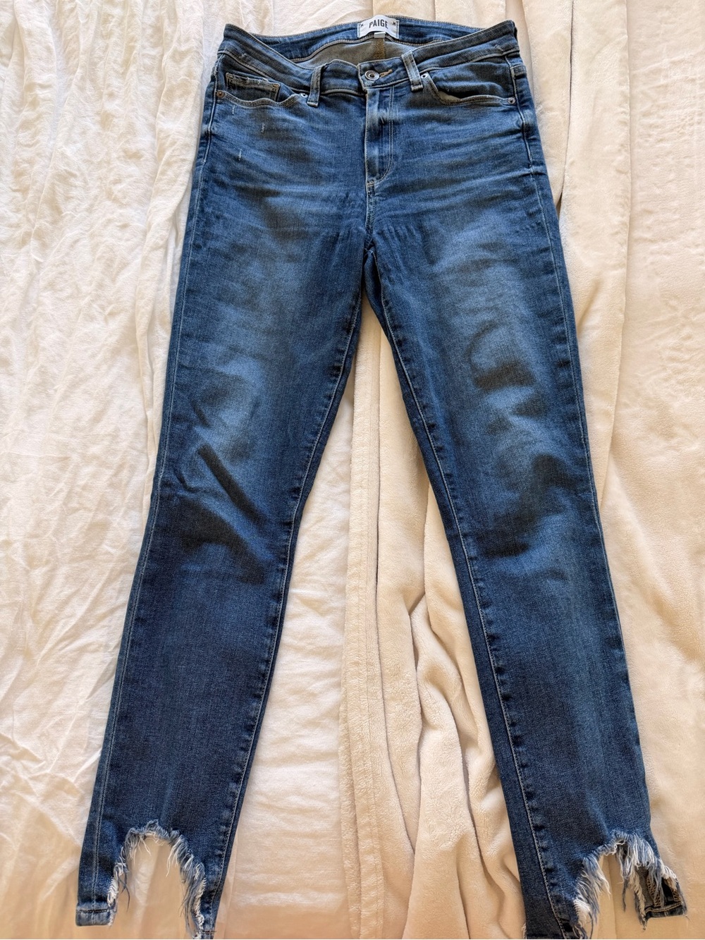 PAIGE Dark Blue Skinny Jeans with Raw Hem - Picture 3 of 9